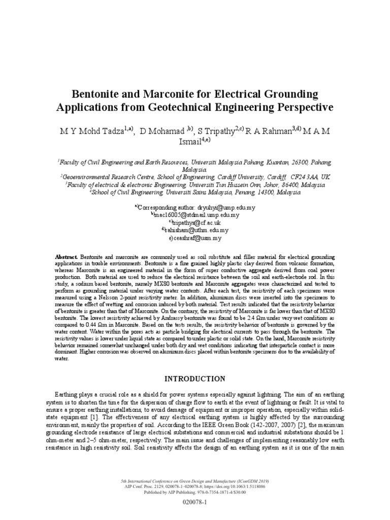 Bentonite vs Marconite in Grounding | PDF | Soil | Electrical ...