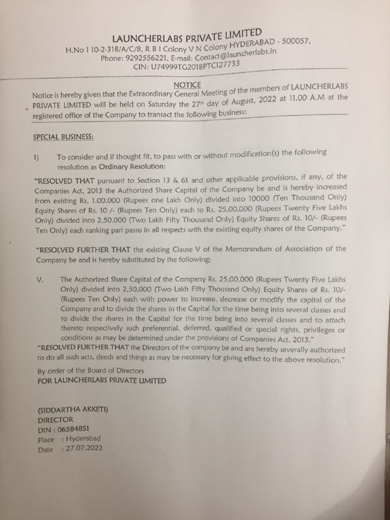 Notice Extract and Explanatory Statement | PDF