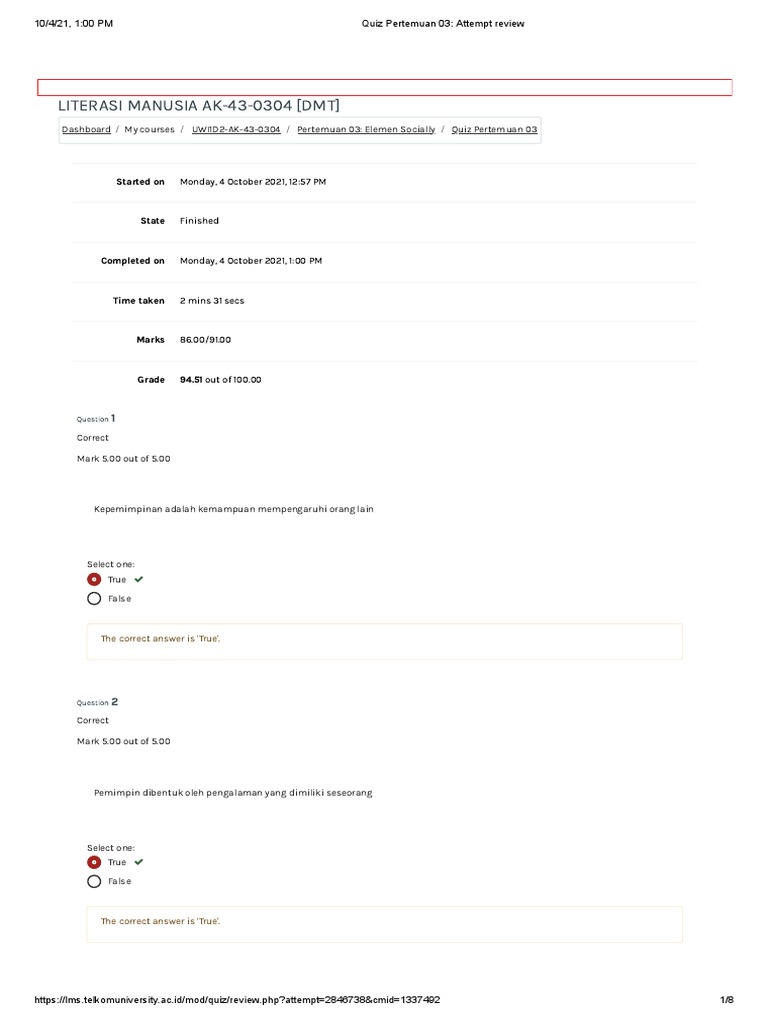 Quiz Pertemuan 03 - Attempt Review | PDF