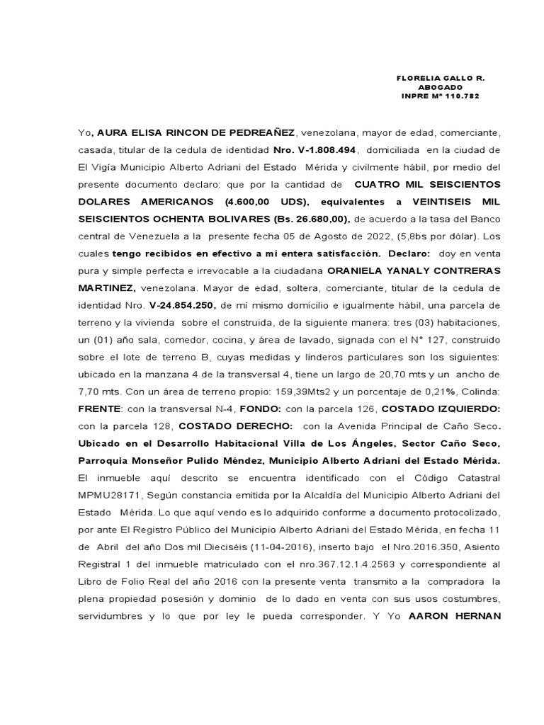 Compra Venta De Inmueble Pdf Propiedad