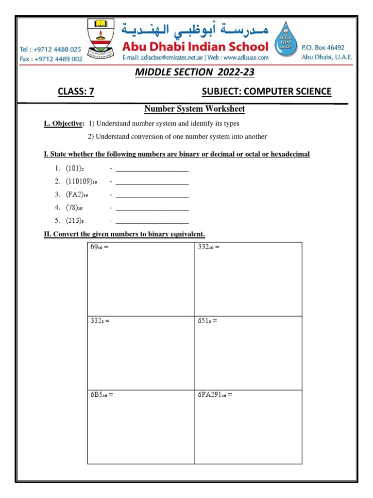 Number System Worksheet | PDF | Decimal | Computer Science
