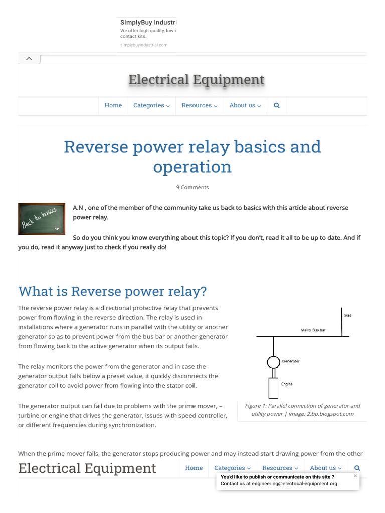 Reverse Power Relay Basics and Operation PDF Electric Generator Relay