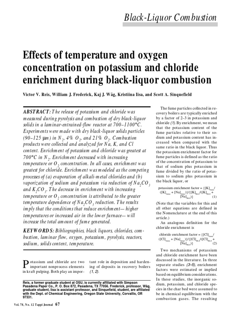 Black-liquor combustion effects on potassium and chloride enrichment ...