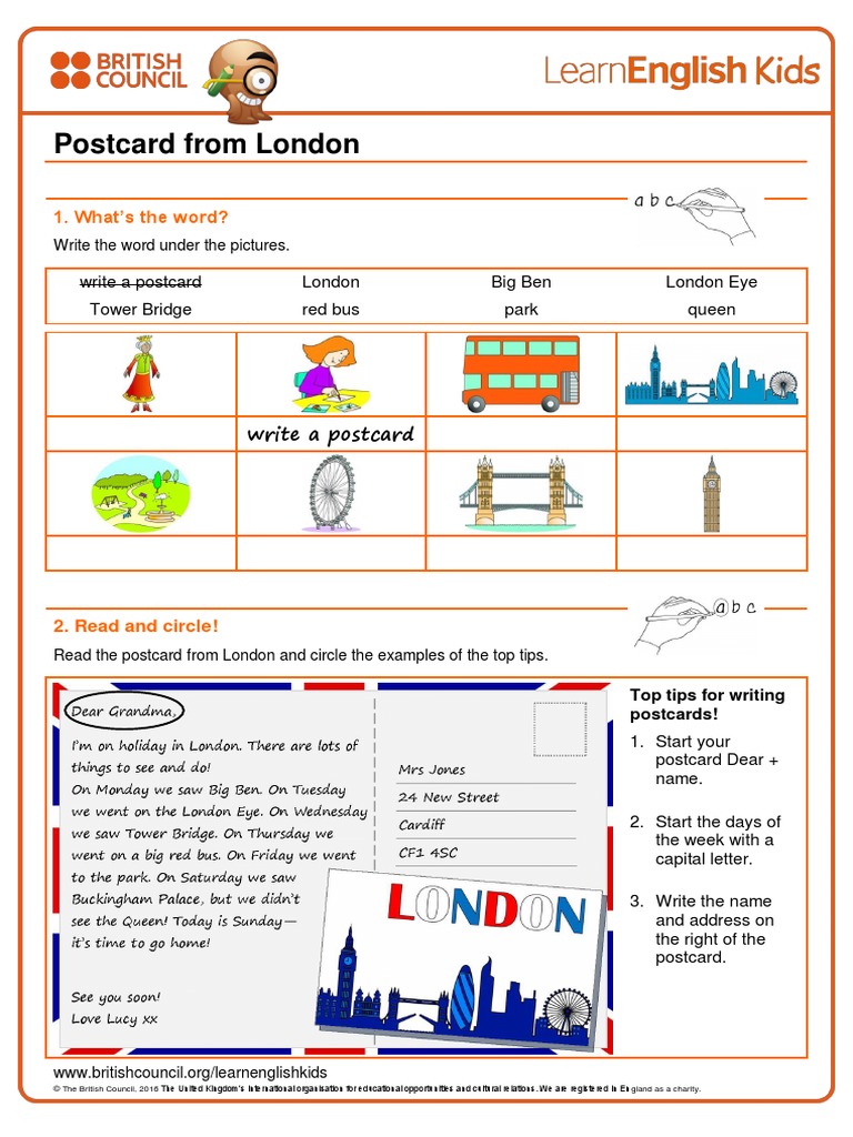 Writing Practice Postcard From London Worksheet PDF