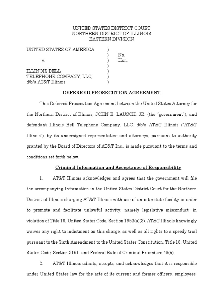 AT&T Illinois Deferred Prosecution Agreement | Download Free PDF ...