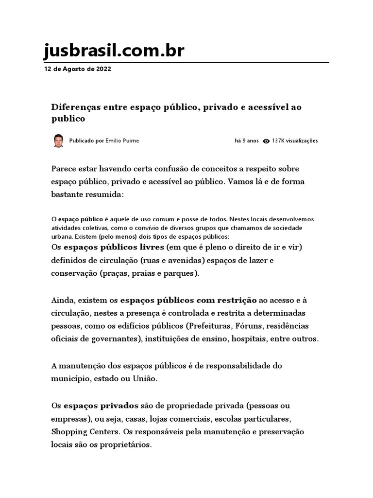 Diferenças Entre Espaço Público, Privado e Acessível Ao Publico | PDF