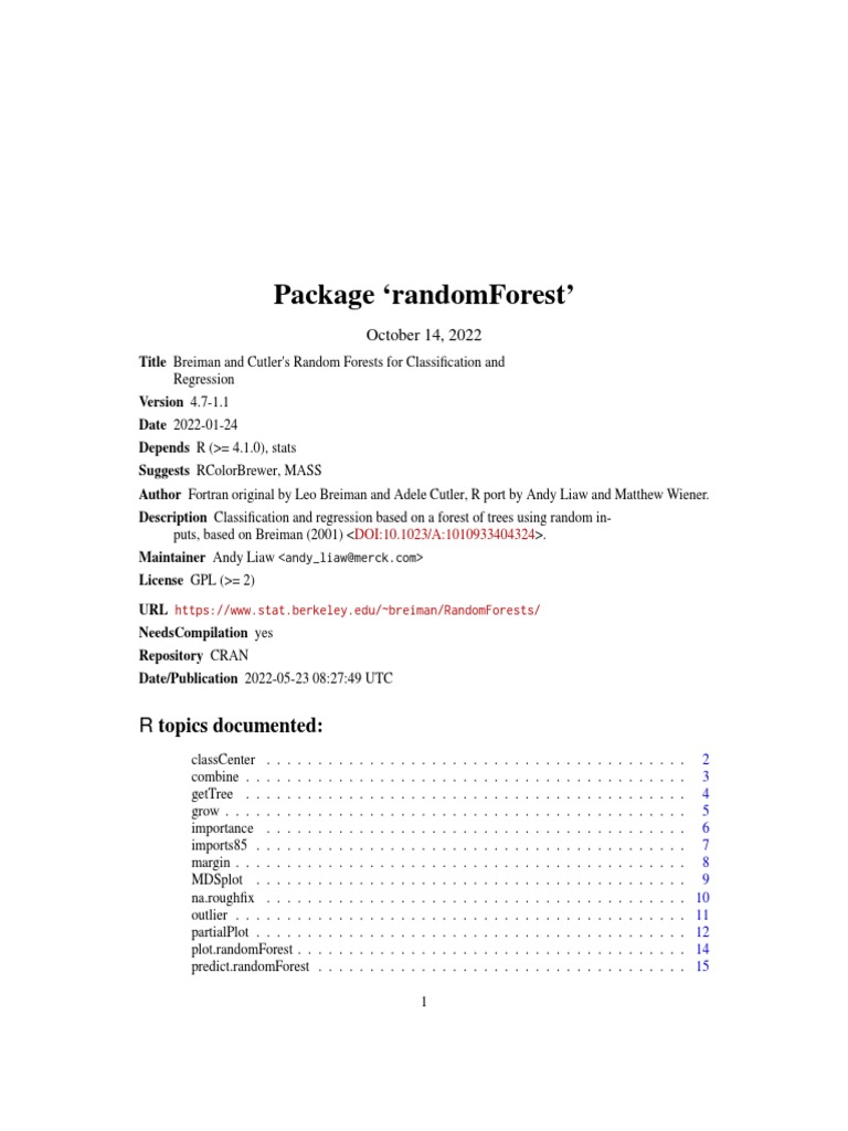 Random Forests for Classification & Regression | PDF | Errors And ...