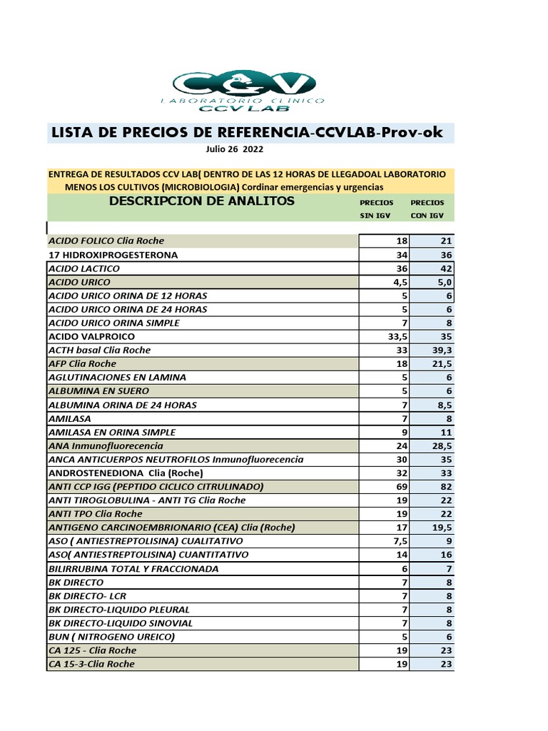 TARIFA REF CCV LAB 01 Sep OK PROV PDF Biopsia Hormona estimulante