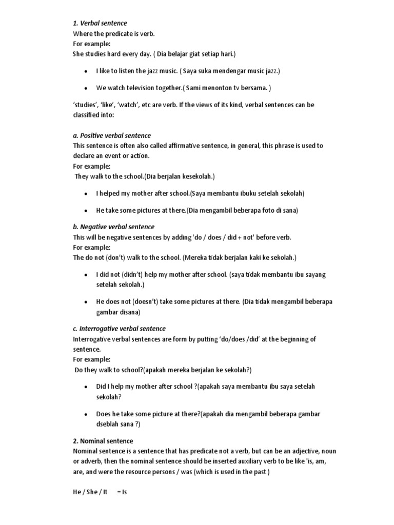 Nominal and verbal sentence pdf verb sentence linguistics 