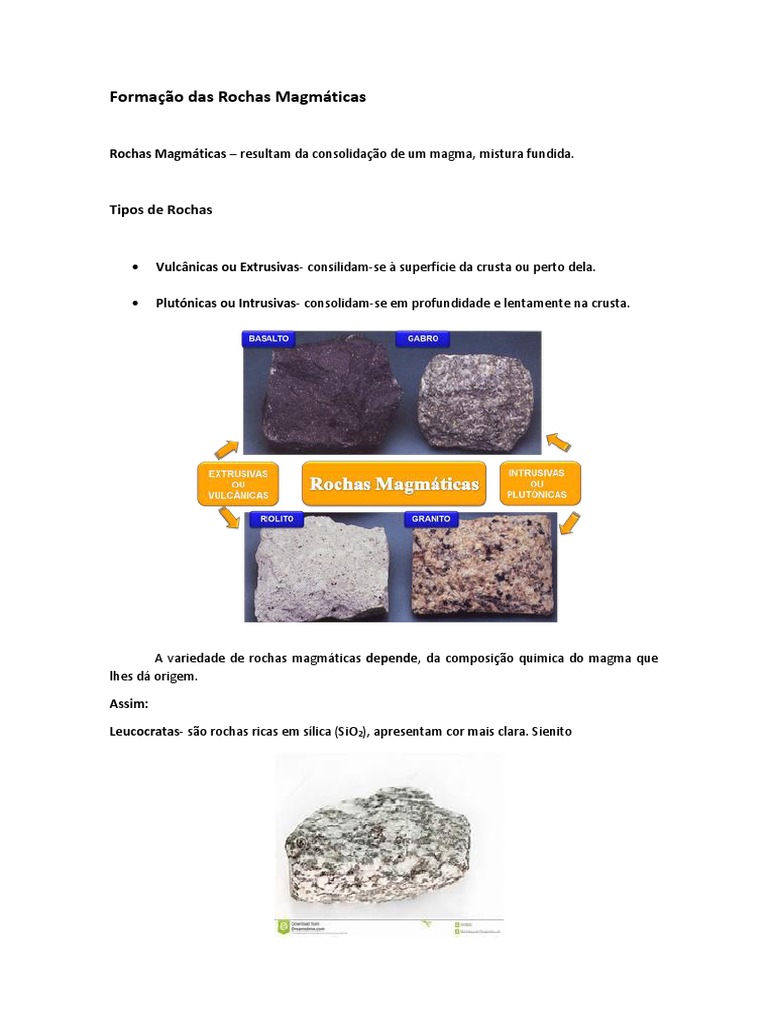 Formação e Tipos de Rochas Magmáticas | PDF | Magma | Rocha ígnea