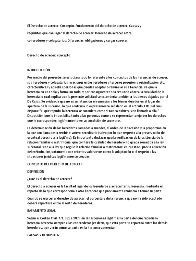El Derecho de Acrecer PDF Herencia Legado