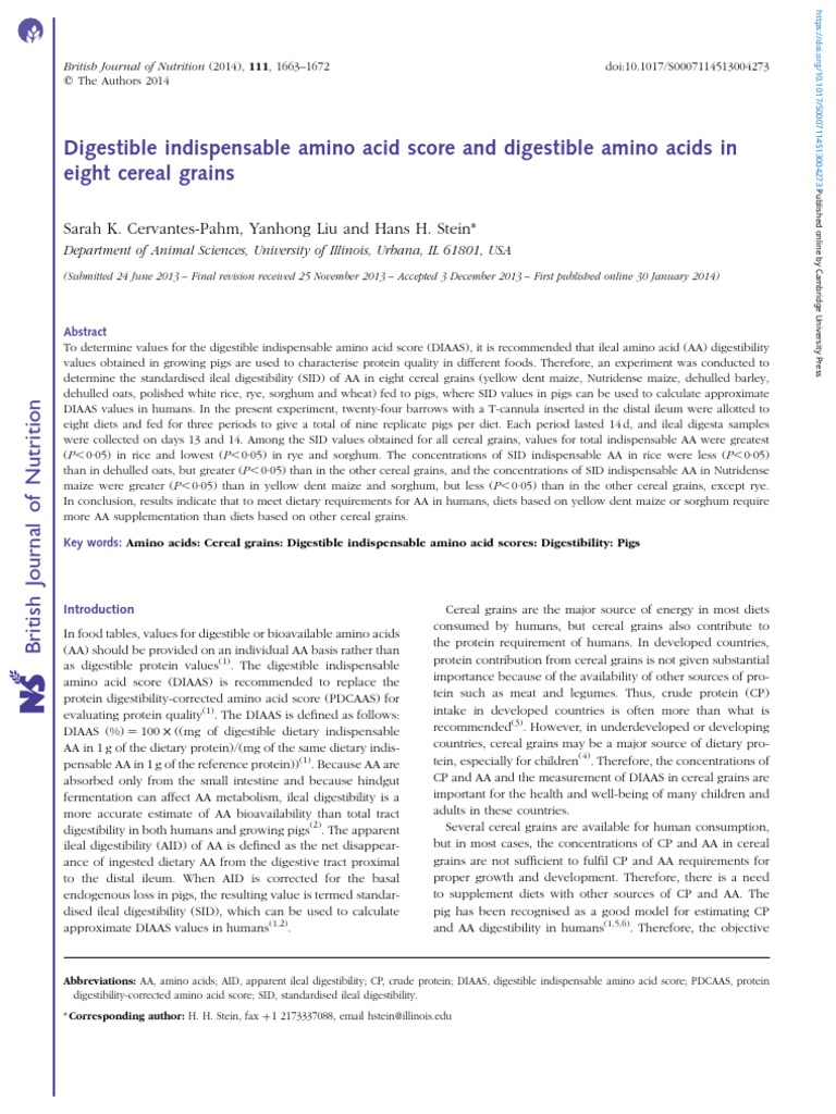 Digestible Indispensable Amino Acid Score and Digestible Amino Acids in