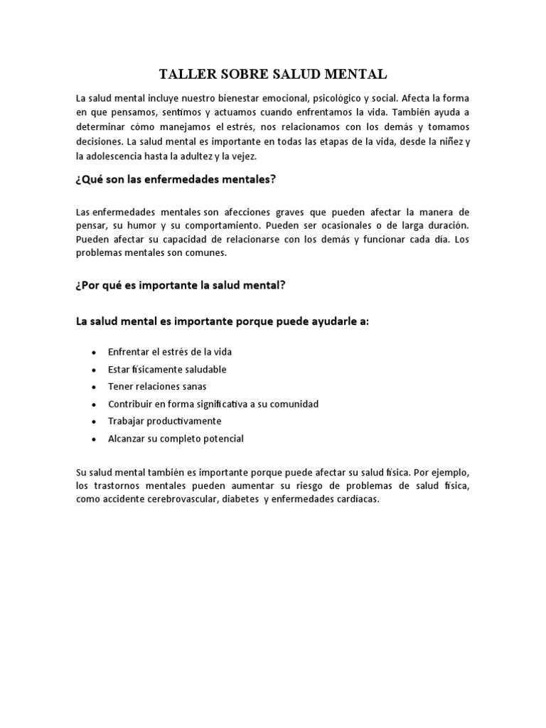 Taller de Salud Mental para Niños | PDF | Salud mental | Mente