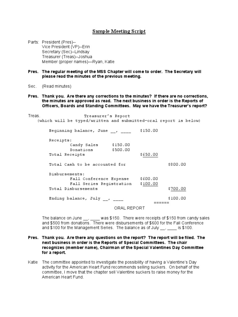 Sample Meeting Script | Parliamentary Procedure | Committee
