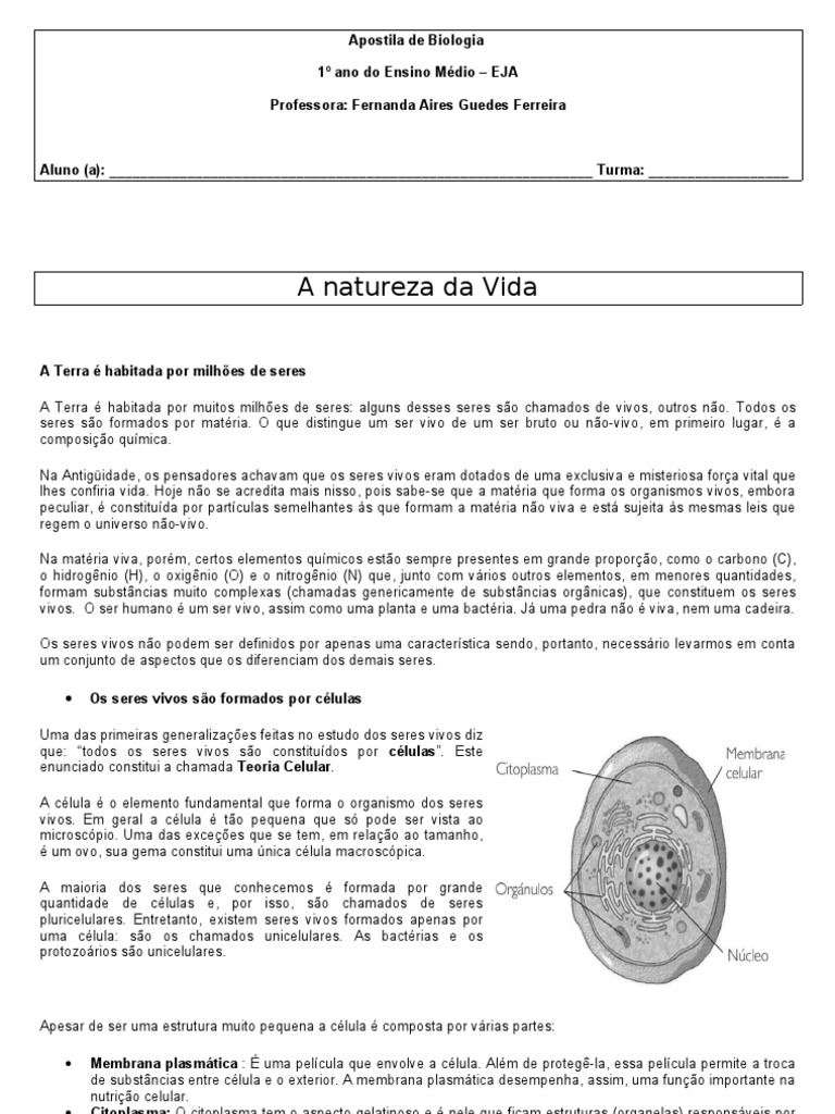 Resposta Apostila De Biologia 1 Ano Volume 1