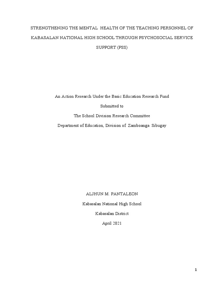 Enhancing Teacher Mental Health at KNHS | PDF | Psychosocial | Teachers