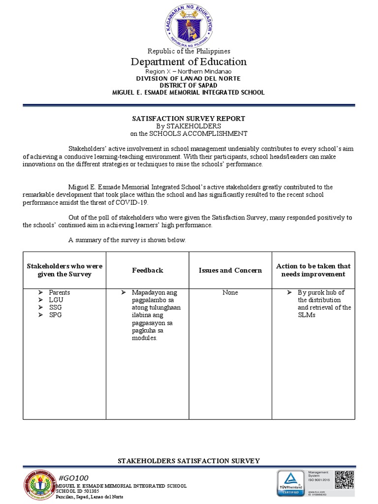Satisfaction Survey Report by Stakeholders | PDF