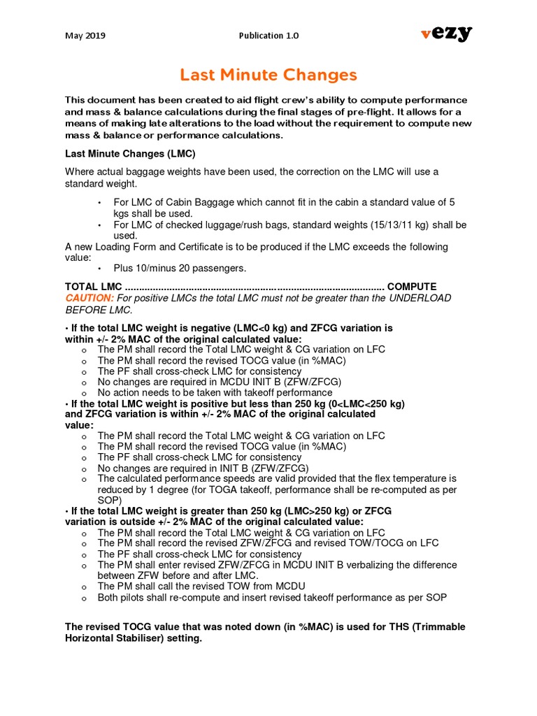 Last Minute Changes Perf Changes Guide PDF Aviation Transport