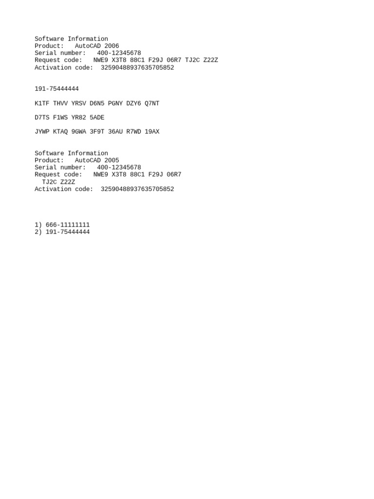 AutoCAD 2006 Activation Codes | PDF | Business | Technology & Engineering