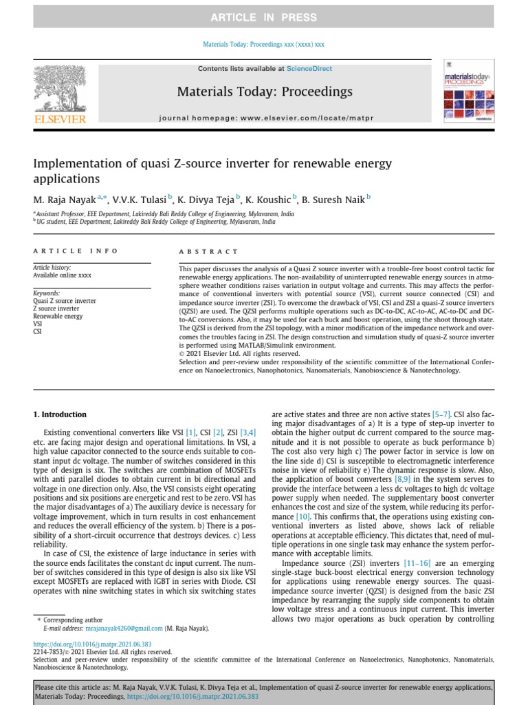 Quasi Z-Source Inverter for Renewables | PDF | Power Inverter ...