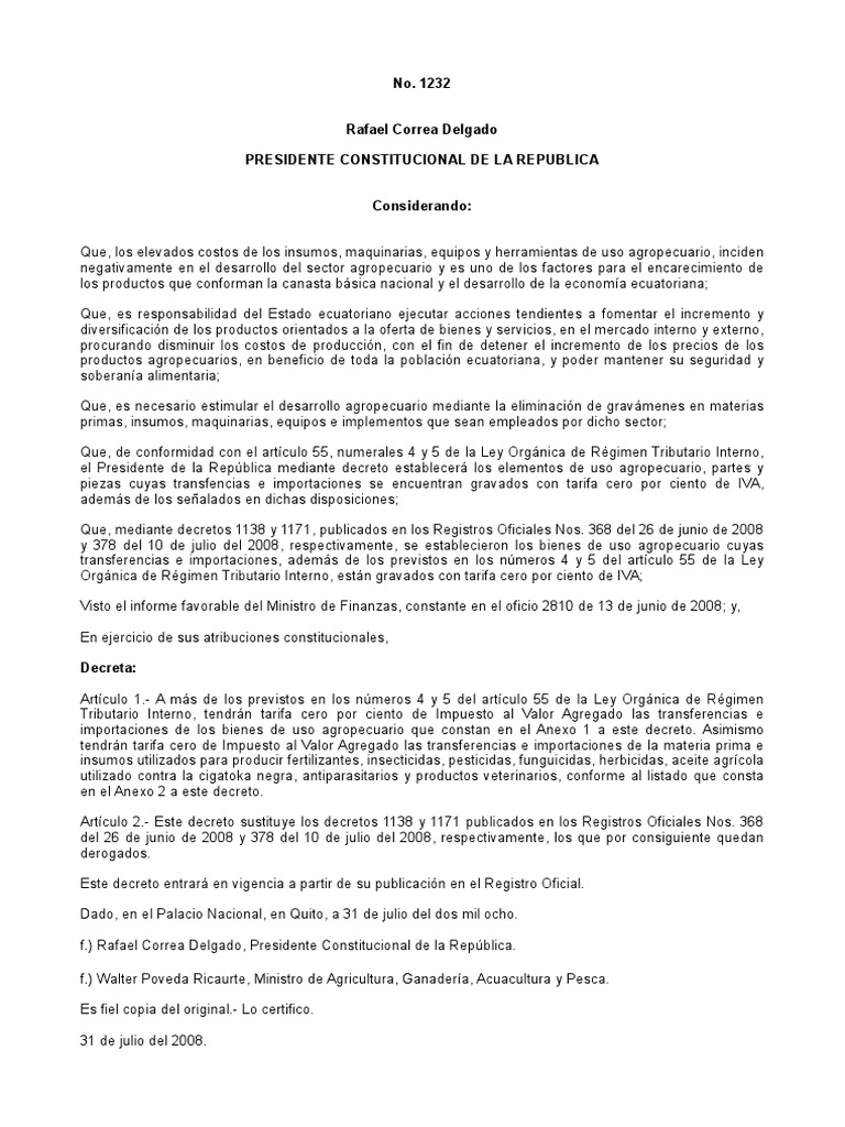 Decreto 1232 Iva | PDF | Ecuador | Biocombustible