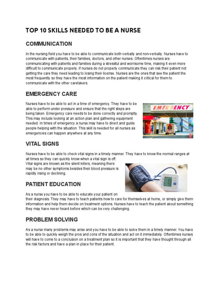 Skills Needed To Be A Nurse