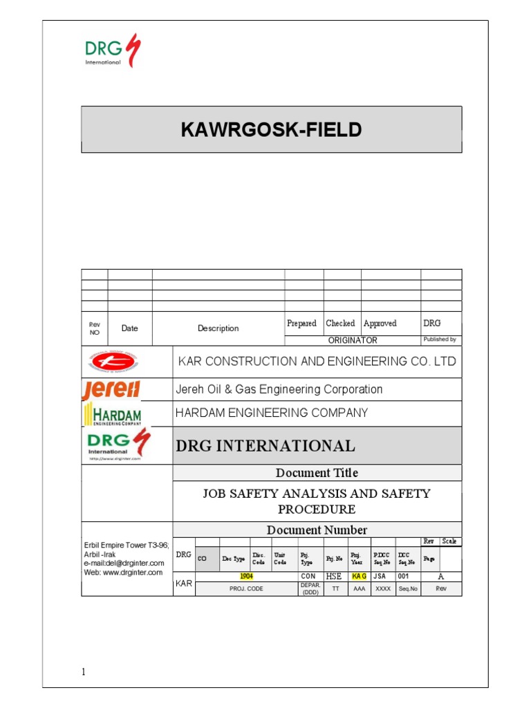 1904 CON HSE KAG JSA 001 Rev.a JSA and Safety Procedure | PDF ...