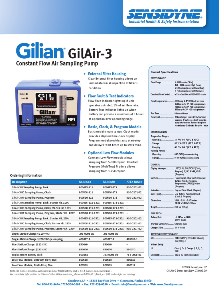 Bomba de Muetreo Gilian GilAir 3 Ficha Tecnica IN | PDF | Pump ...