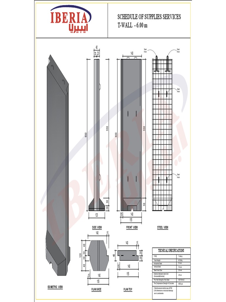 Isometric Drawing of T-Wall Dimensions | PDF | Building Engineering ...