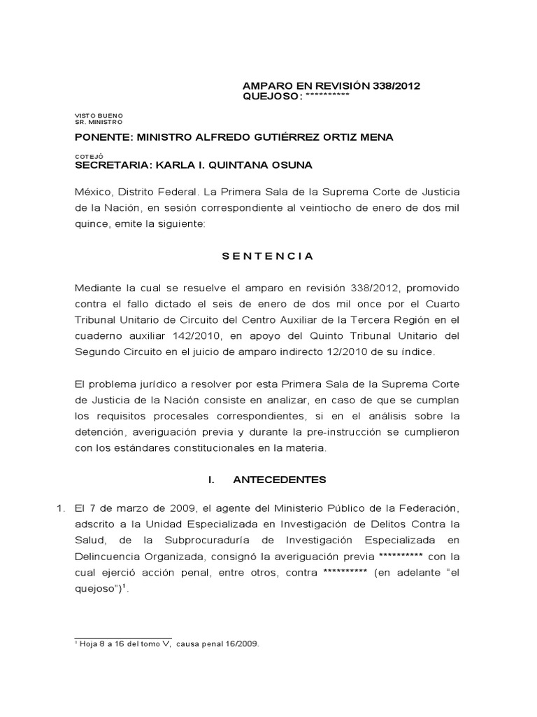 Amparo en Revisión 338/2012: Sentencia SCJN | PDF | Testigo | Caso de ley