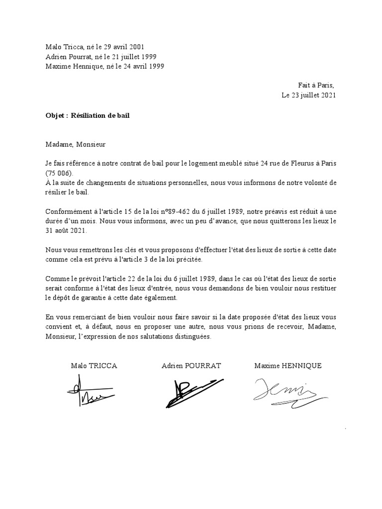 comment faire une lettre de préavis pour un travail