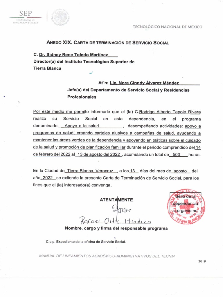 Anexo xix carta de terminaci n de servicio social pdf