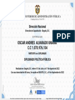 Certificado Oscar Andres Alvarado Umaña Curso Diplomado Política Pública