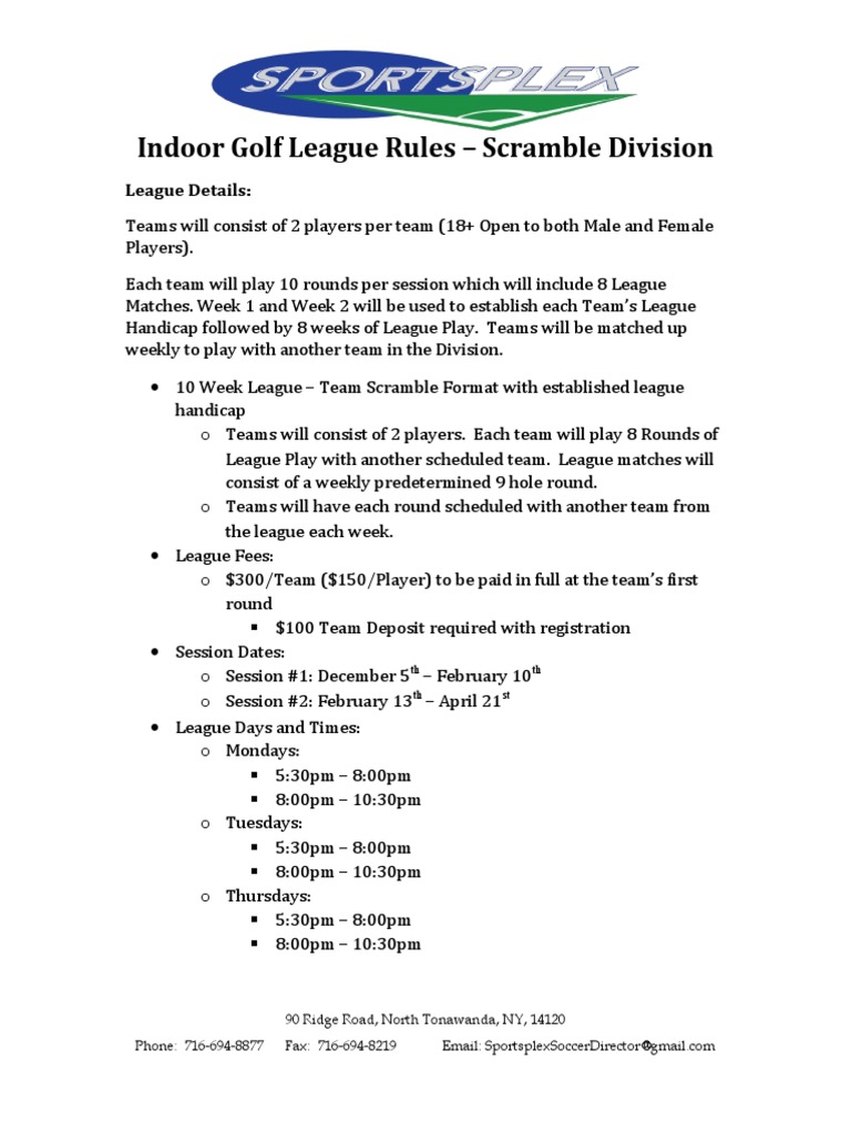 Sportsplex Indoor Golf League Scramble Division PDF Sports
