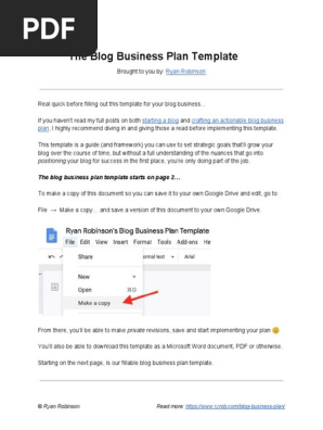 Ryan Robinson's Blog Business Plan Template (Worksheet) ? — Read More_ ryrob.com_blog-business-plan_