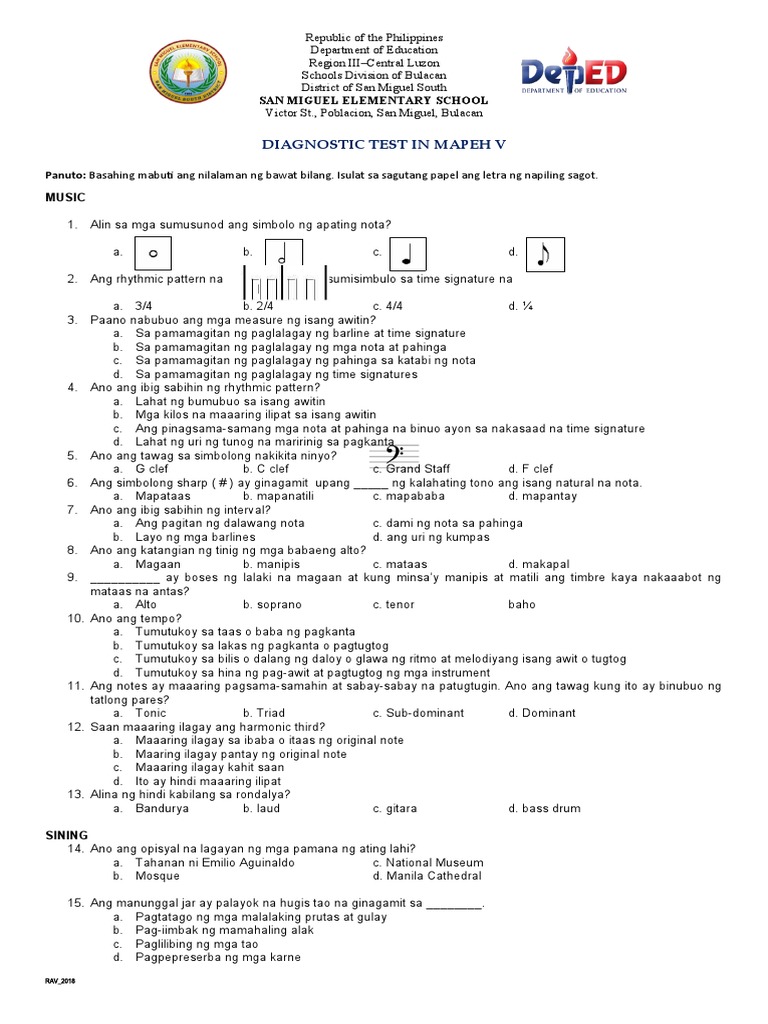 Grade 5 Diagnostic Test All Subjects PDF