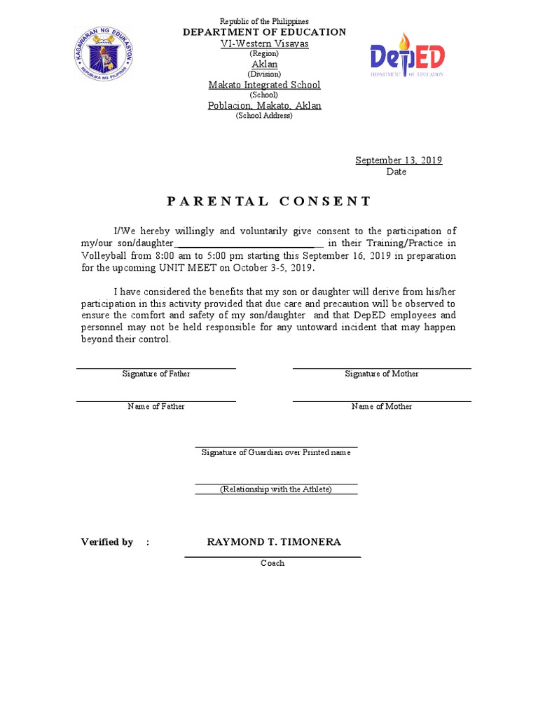 Parent Consent for Volleyball Training | PDF | Family | Social Institutions