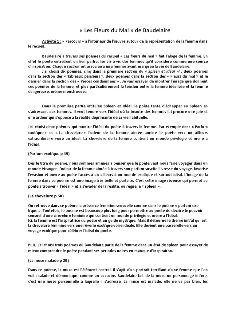 Idée De Page De Garde D un Cahier De Lecture Baudelaire Carnet de Lecture Les Fleurs Du Mal | PDF | Les Fleurs du mal | Rate