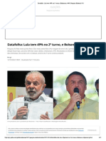 Datafolha - Lula Tem 49% No 2º Turno, e Bolsonaro, 44% - Pesquisa Eleitoral - G1