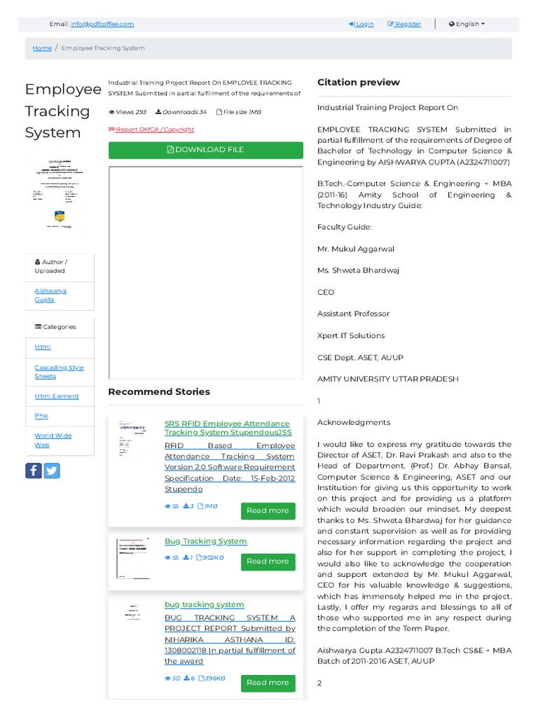 EmployeeTrackingSystem PDFCOFFEE - Com 1658006517766 | PDF | Html ...