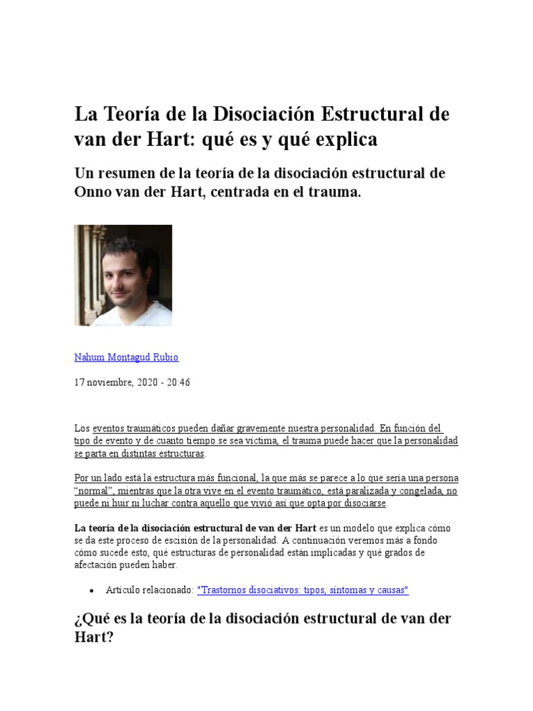 La Teoría de La Disociación Estructural de Van Der Hart | PDF | Trauma  psicólogico | Disociación (psicología)