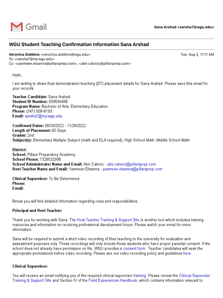 WGU Student Teaching Details | PDF | Teachers | Learning