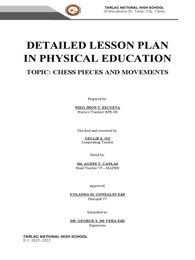 Chess Pieces and Movements Lesson Plan | PDF | Competitive Games ...