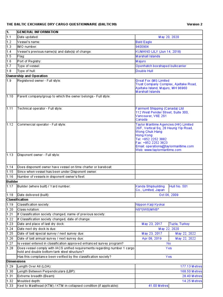 Bald Eagle - BALTIC99 - 20may2020 | PDF | Tonnage | Shipping