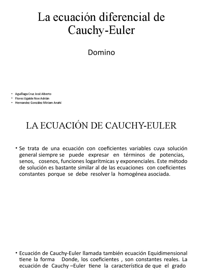 La ecuaci n diferencial de cauchy euler pdf ecuaciones ecuaciones
