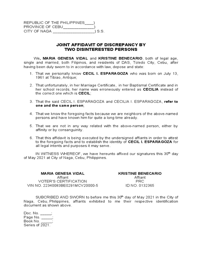Joint Affidavit of Discrepancy RIZAL | PDF