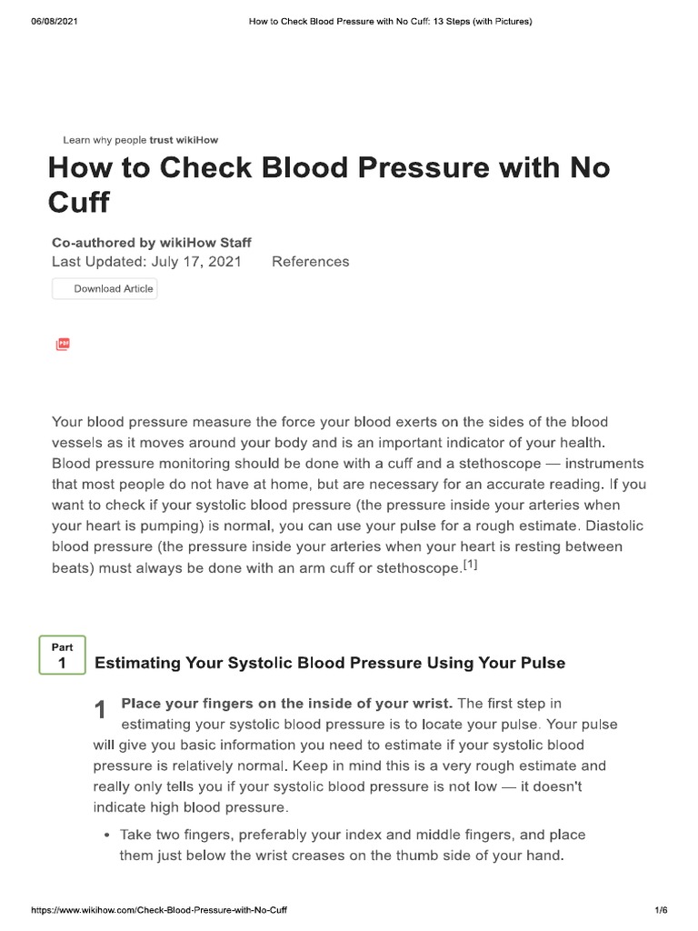 How To Check Blood Pressure With No Cuff 13 Steps (With Pictures) PDF