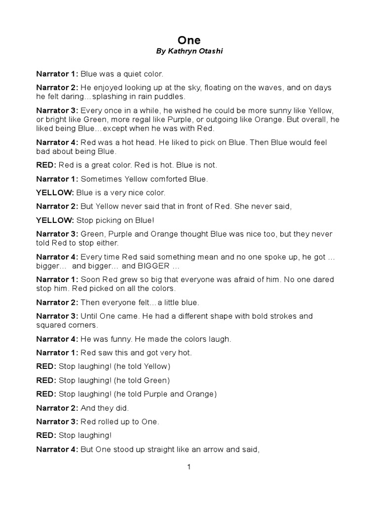 Readers' Theater - One | PDF | Red | Green