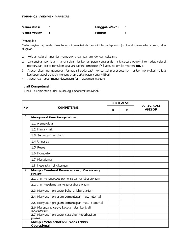 Form 2 Asesmen Mandiri Pdf