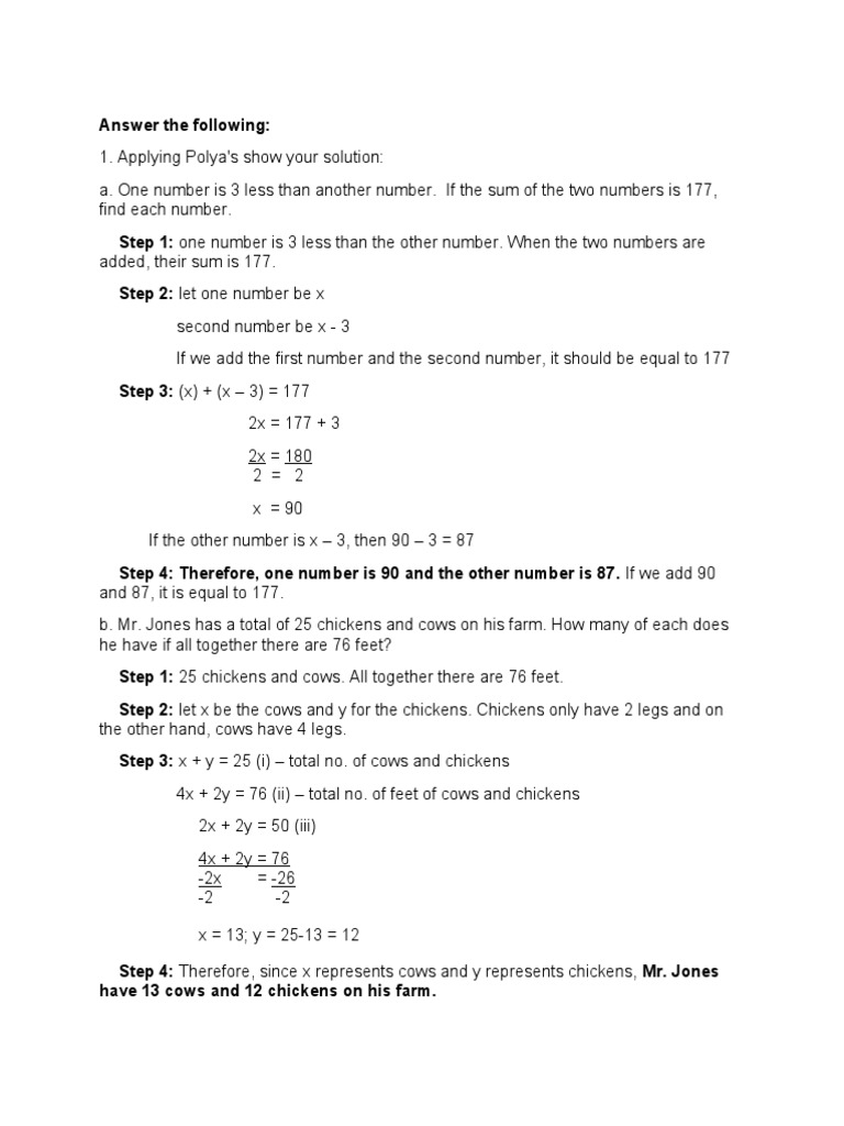 Applying Polya's Show Your Solution | PDF